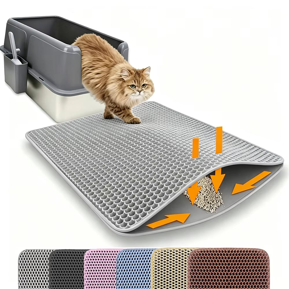 Double Layer Non-Slip Cat Litter Mat - Wear-Resistant, Waterproof Filter for Large Litter Boxes