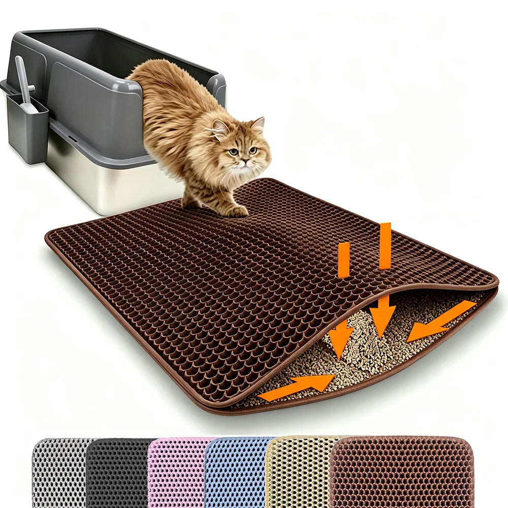 Double Layer Non-Slip Cat Litter Mat - Wear-Resistant, Waterproof Filter for Large Litter Boxes