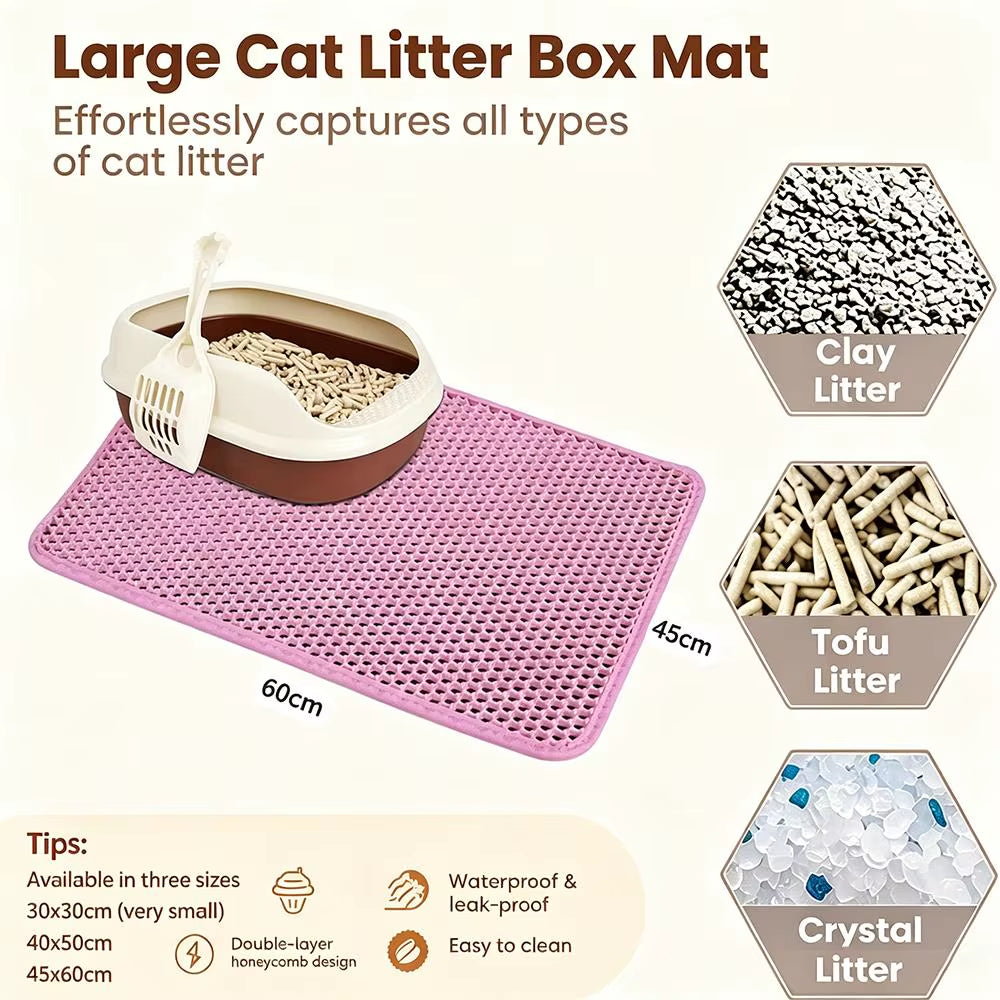Double Layer Non-Slip Cat Litter Mat - Wear-Resistant, Waterproof Filter for Large Litter Boxes