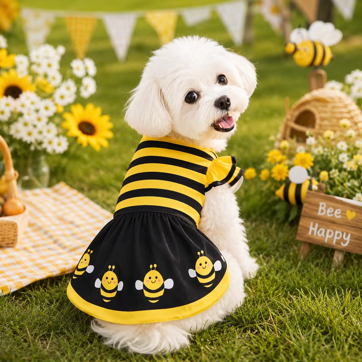 Dog Dress Cute Bee, Pet Bee Costumes, Yellow Cartoon Bumble Bee Stripes Dog Kitten Cat Puppy Pet Apparel for Party Halloween