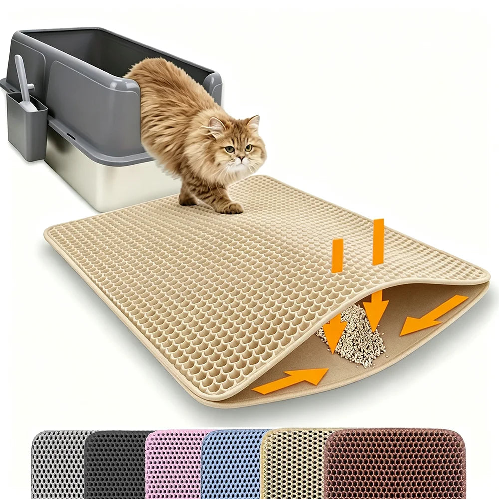 Double Layer Non-Slip Cat Litter Mat - Wear-Resistant, Waterproof Filter for Large Litter Boxes