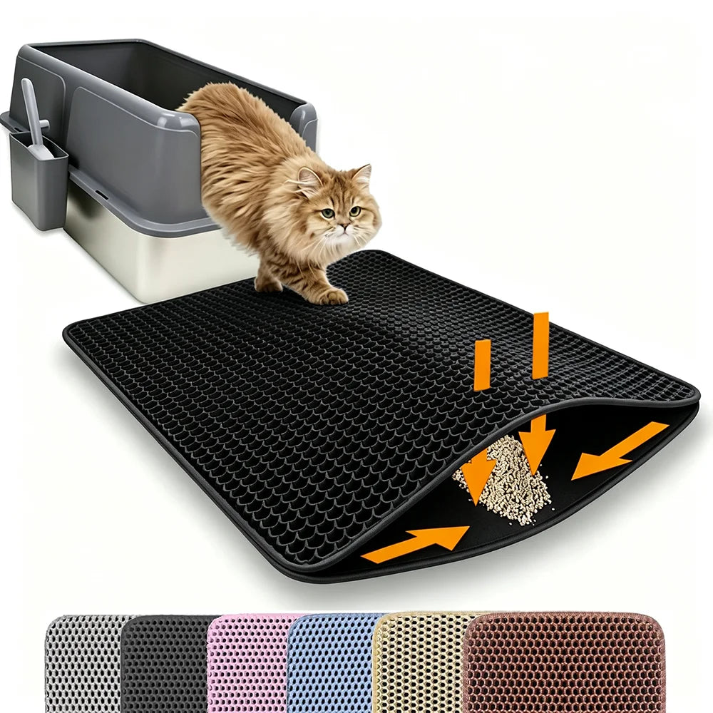 Double Layer Non-Slip Cat Litter Mat - Wear-Resistant, Waterproof Filter for Large Litter Boxes