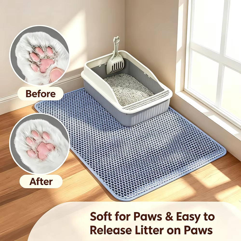 Double Layer Non-Slip Cat Litter Mat - Wear-Resistant, Waterproof Filter for Large Litter Boxes