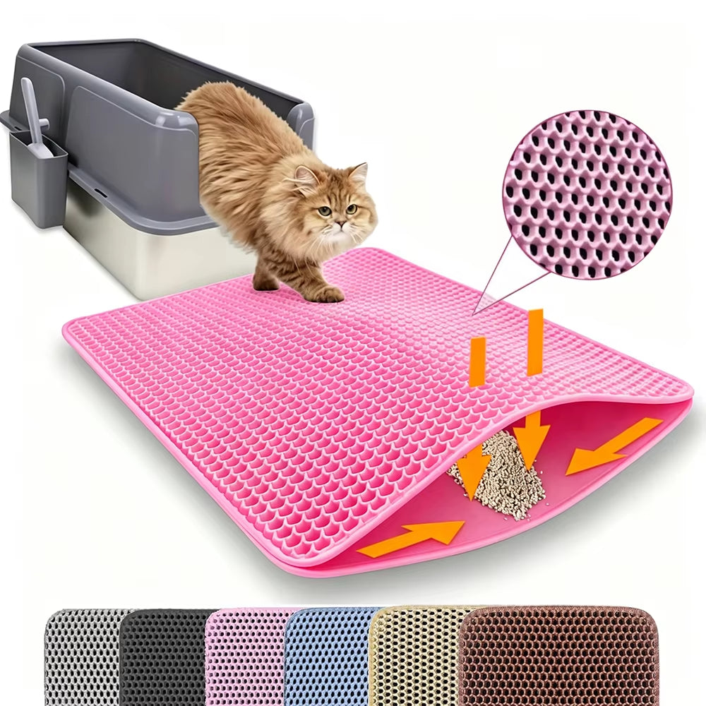 Double Layer Non-Slip Cat Litter Mat - Wear-Resistant, Waterproof Filter for Large Litter Boxes
