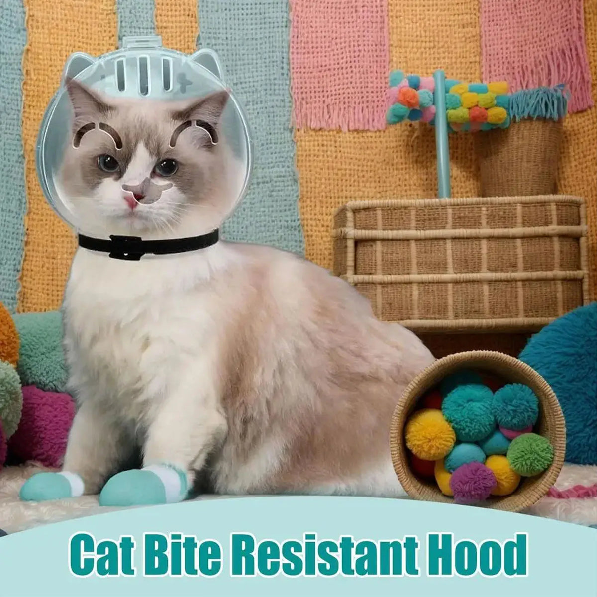 1Set Cat Muzzle Pet Grooming Cover Accessory Cat anti Bite anti Licking Space Hood Breathable Helmet with 4 Silicone Paw Shoes