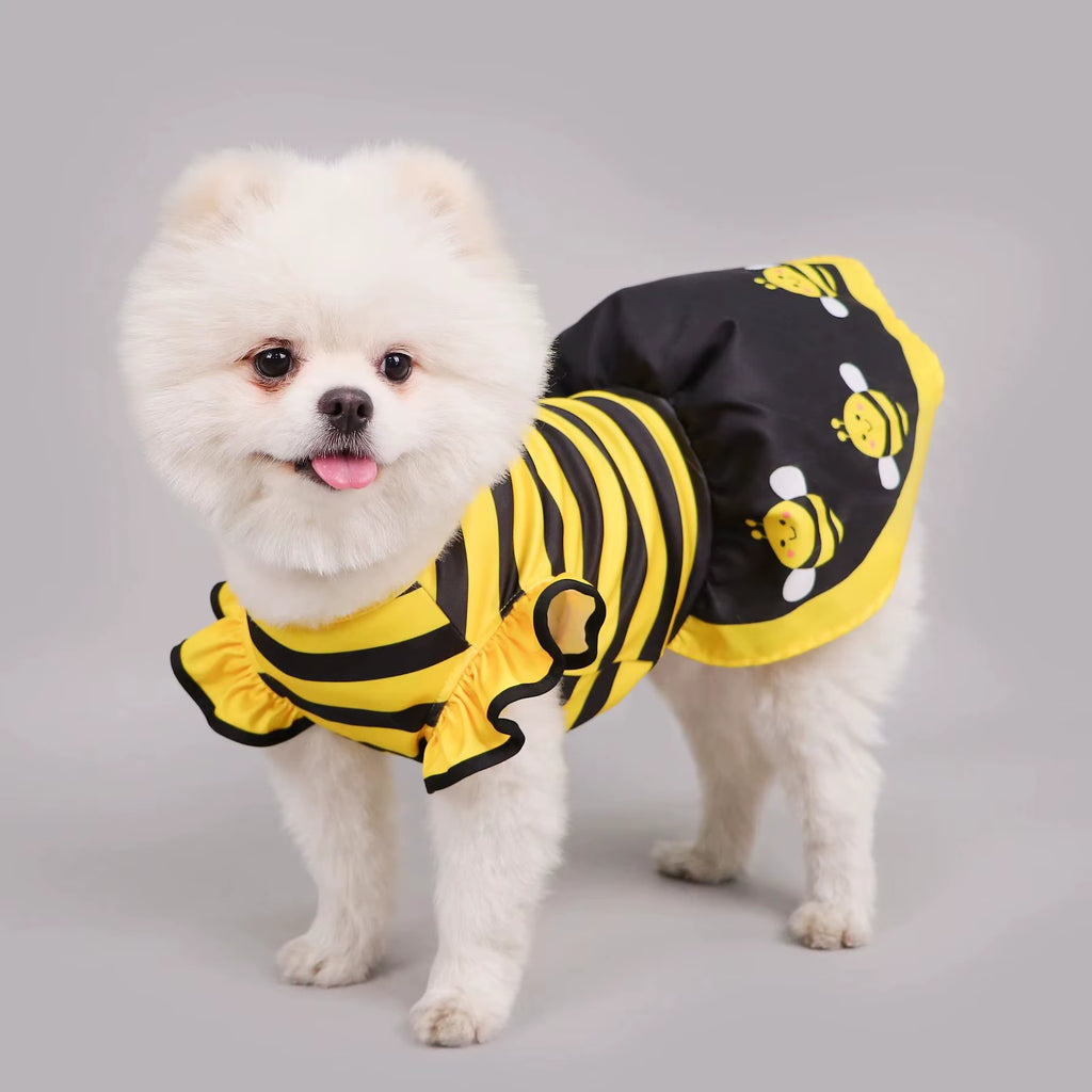 Dog Dress Cute Bee, Pet Bee Costumes, Yellow Cartoon Bumble Bee Stripes Dog Kitten Cat Puppy Pet Apparel for Party Halloween