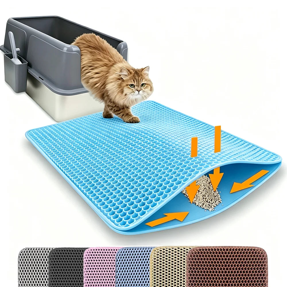 Double Layer Non-Slip Cat Litter Mat - Wear-Resistant, Waterproof Filter for Large Litter Boxes