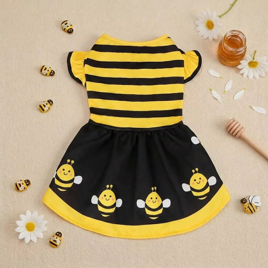 Dog Dress Cute Bee, Pet Bee Costumes, Yellow Cartoon Bumble Bee Stripes Dog Kitten Cat Puppy Pet Apparel for Party Halloween